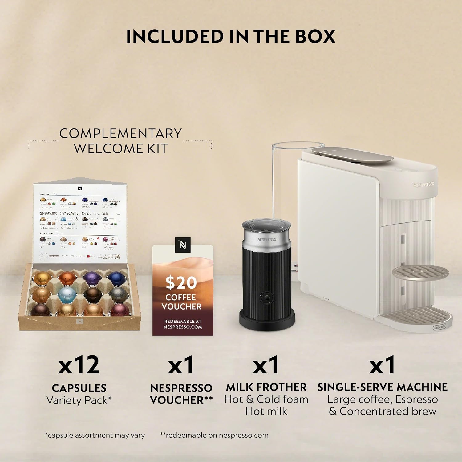 Nespresso Vertuo Up Coffee Machine with Milk Frother, White | Coffee and espresso maker by De'Longhi with 3 second start and iced mode. Aeroccino3 bundle for hot or cold milk foam.