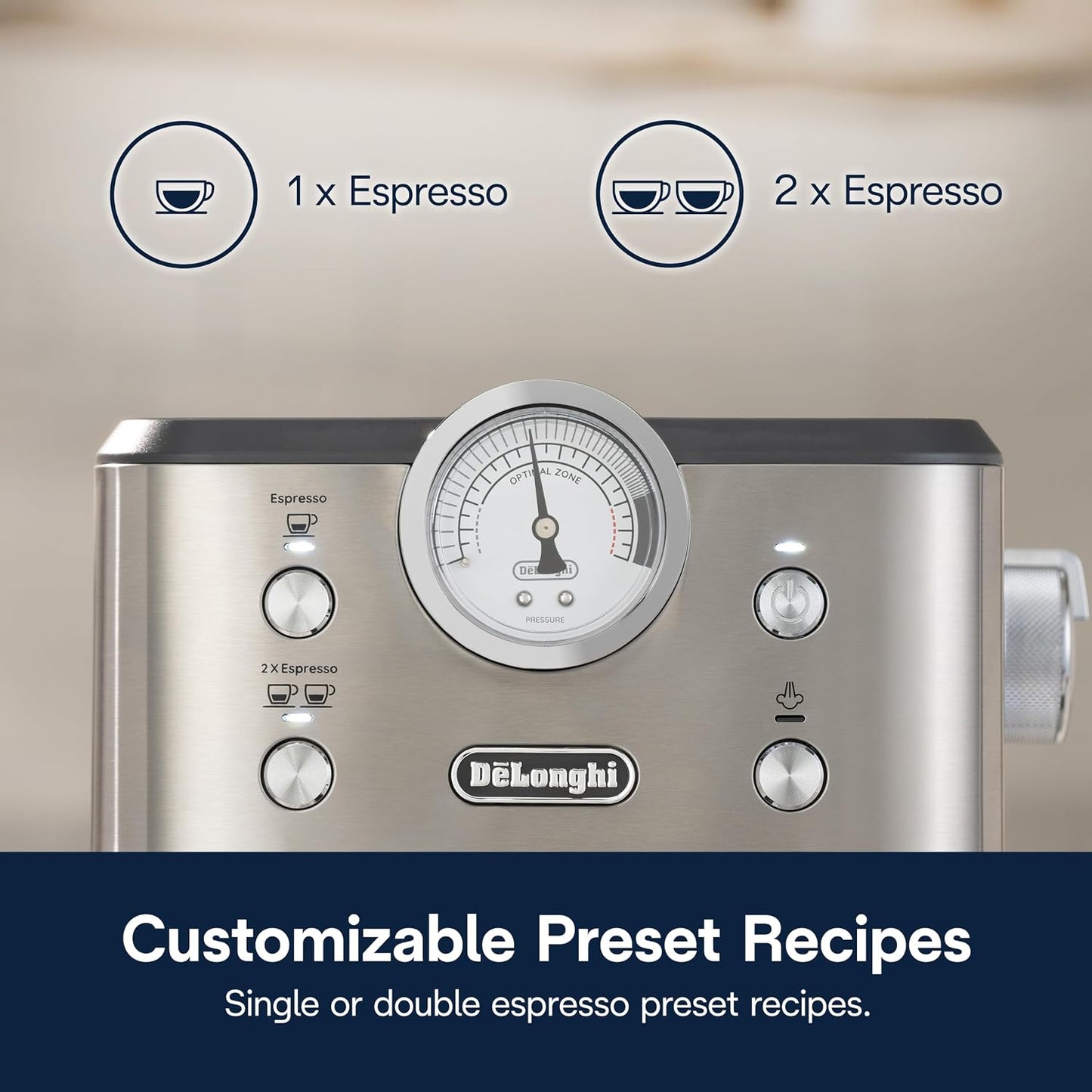 De'Longhi Classic Signature Espresso Machine, Adjustable Milk Frother | #1 Worldwide Espresso Machine Maker, Rapid Heat-Up, Preset Single & Double Espresso, Frother, Pressure Gauge, Compact Design