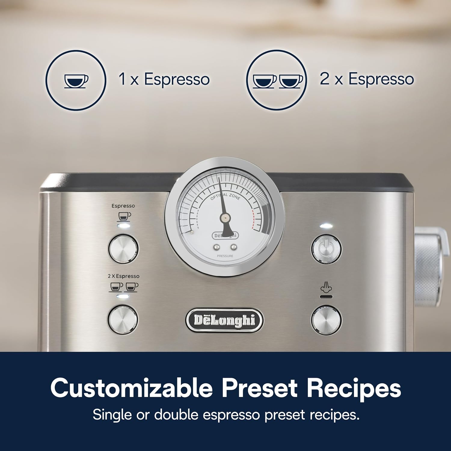 De'Longhi Classic Signature Espresso Machine, Adjustable Milk Frother | #1 Worldwide Espresso Machine Maker, Rapid Heat-Up, Preset Single & Double Espresso, Frother, Pressure Gauge, Compact Design