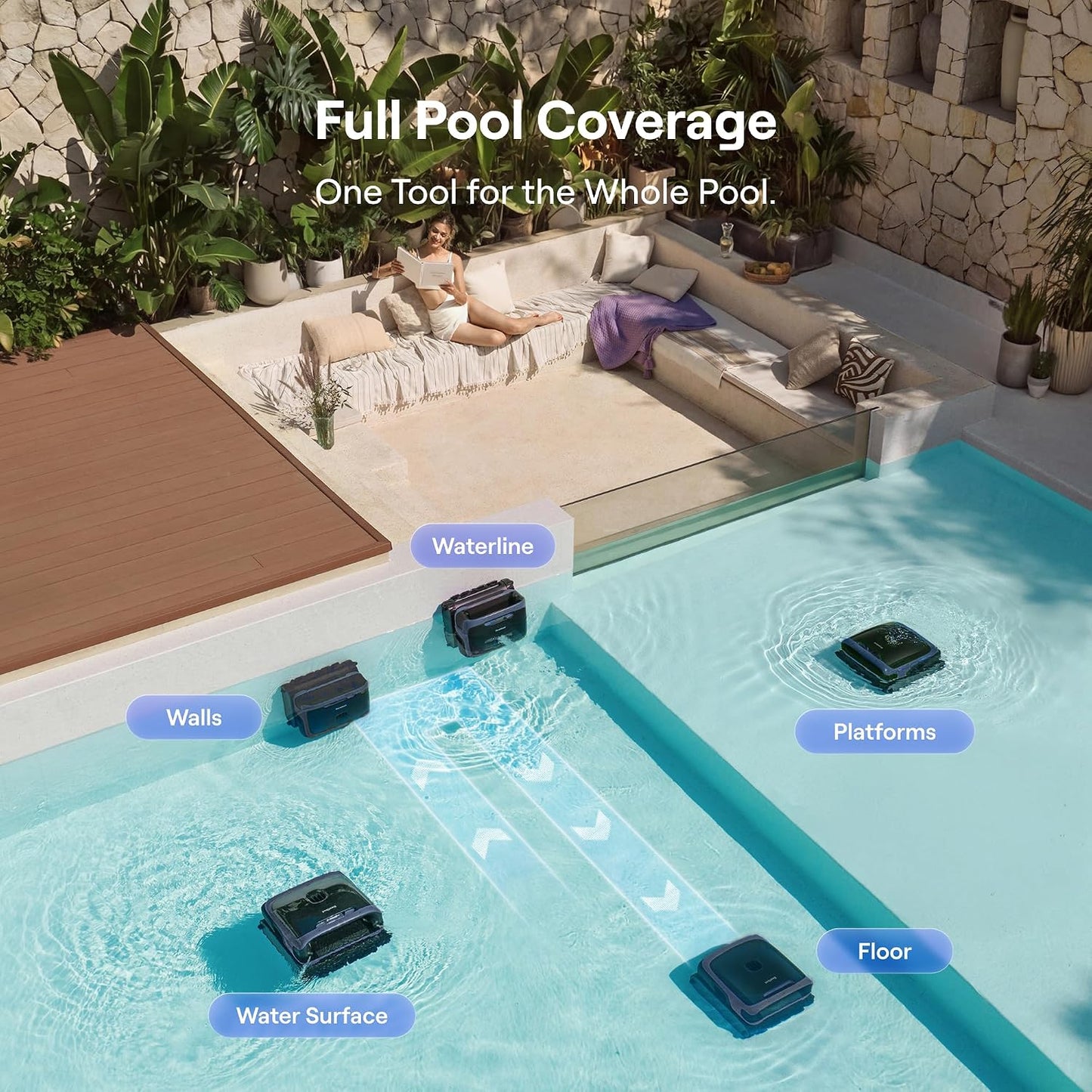 Beatbot Sora 70 smart surface parking at pool edge after cleaning