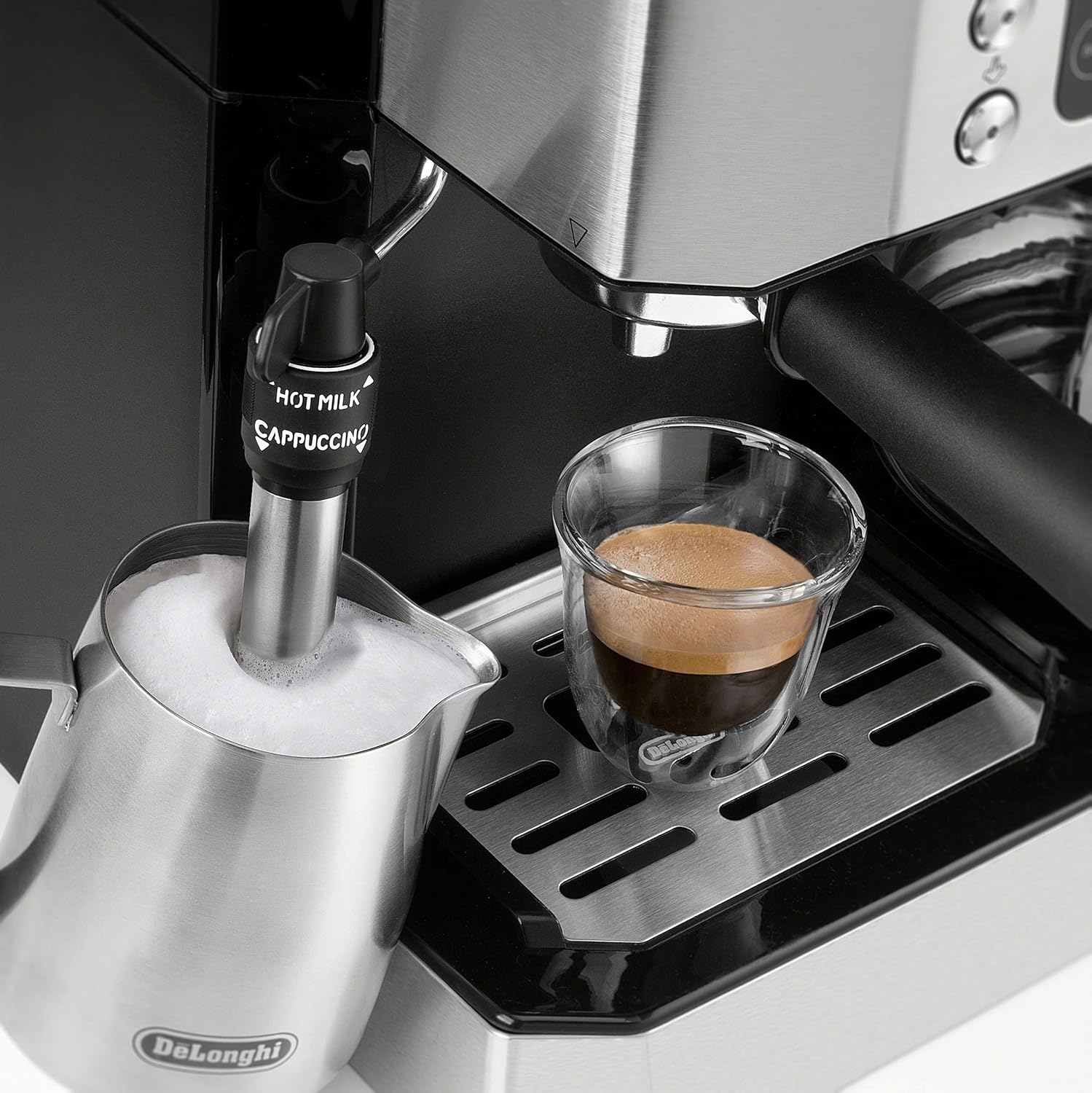 De'Longhi All-in-One Espresso & Coffee Maker, 10-Cup Pot, Milk Frother | #1 Worldwide Espresso Machine Maker, Dual Heating System, Milk Frother, 15-Bar Pressure